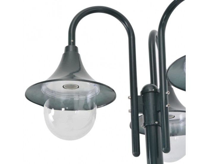 Sonata Градински стълб, E27, 220 см, алуминий, 3 фенера, тъмнозелен -