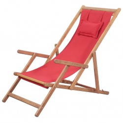 Sonata Сгъваем плажен стол, текстил и дървена рамка, червен - Градински столове
