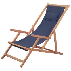 Sonata Сгъваем плажен стол, текстил и дървена рамка, син - Градински столове