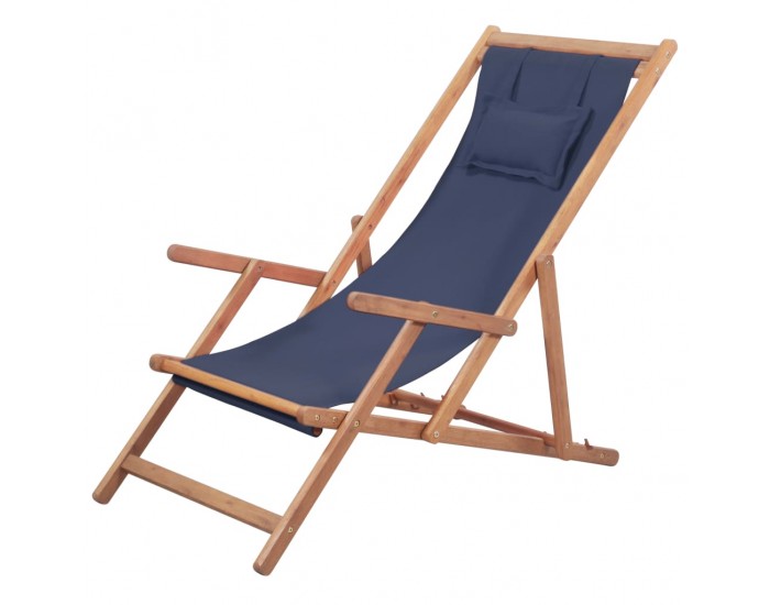 Sonata Сгъваем плажен стол, текстил и дървена рамка, син -
