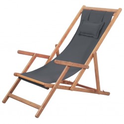 Sonata Сгъваем плажен стол, текстил и дървена рамка, сив - Градински столове