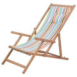 Sonata Сгъваем плажен стол, текстил и дървена рамка, многоцветен - Градински столове