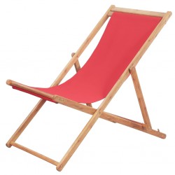 Sonata Сгъваем плажен стол, текстил и дървена рамка, червен - Градински столове