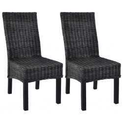 Sonata Трапезни столове, 2 бр, кубу ратан, мангова дървесина, черни - Трапезни столове