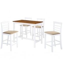 Sonata Комплект бар маса и столове, 5 части, дървен масив, кафяв и бял - Бар маси