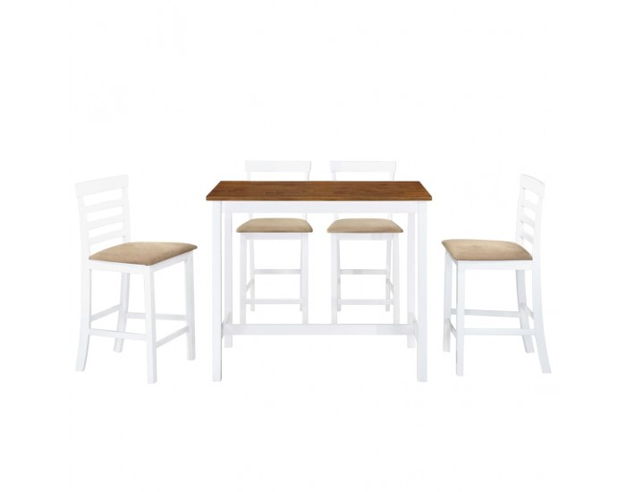 Sonata Комплект бар маса и столове, 5 части, дървен масив, кафяв и бял -