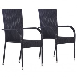 Sonata Стифиращи външни столове, 2 бр, полиратан, черни - Градински столове