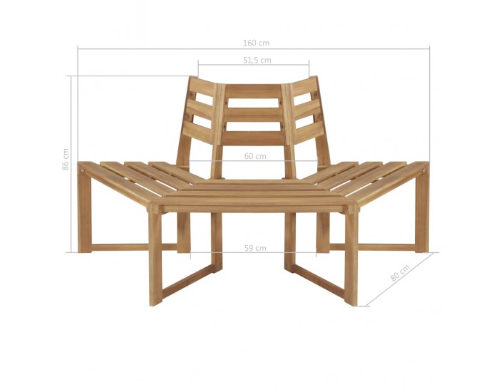 Sonata Пейка около дърво, полушестоъгълна, 160 cм, акация масив -
