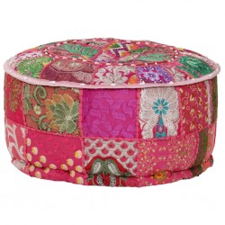 Sonata Пачуърк кръгъл пуф, памук, ръчна изработка, 40x20 см, розов - Мека мебел