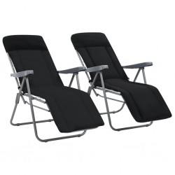 Sonata Сгъваеми градински столове с възглавници, 2 бр, черни - Градински столове