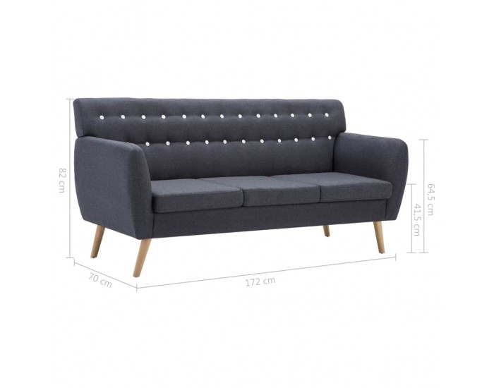 Sonata 3-местен диван, тапицерия от плат, 172x70x82 см, тъмносив -