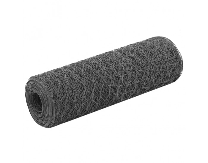 Sonata Хексагонална стоманена мрежа с PVC покритие, 25x0,5 м, сива -