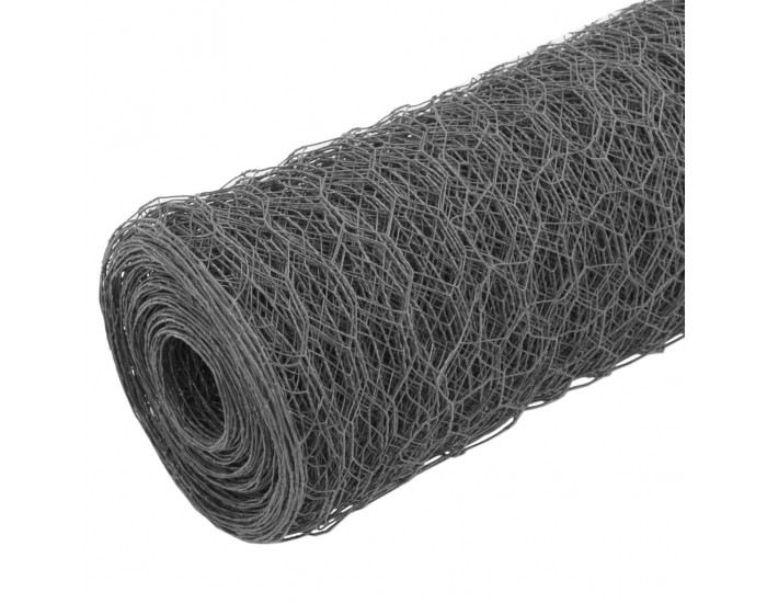 Sonata Хексагонална стоманена мрежа с PVC покритие, 25x0,5 м, сива -