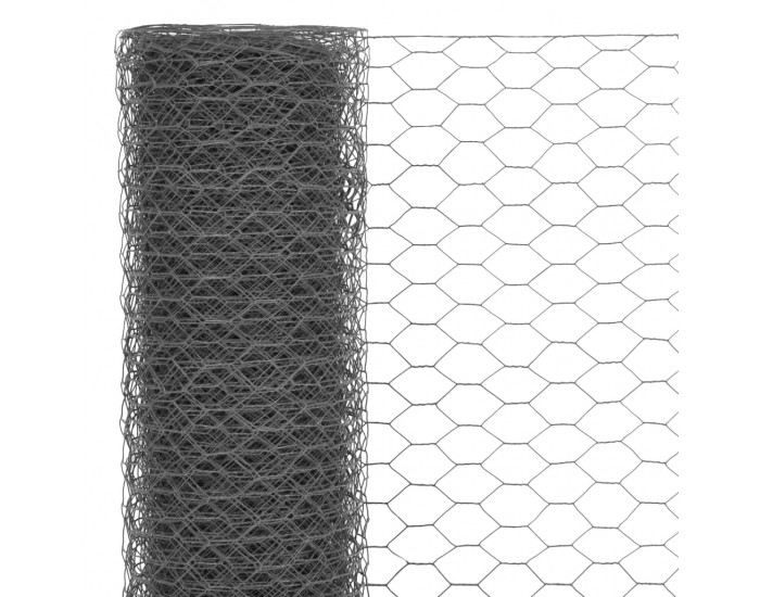 Sonata Хексагонална стоманена мрежа с PVC покритие, 25x1,5 м, сива -