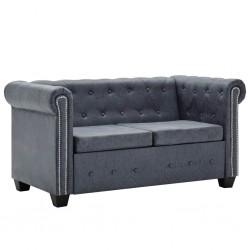 Sonata 2-местен Честърфийлд диван, изкуствен велур, сив - Мека мебел