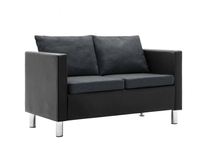Sonata 2-местен диван, изкуствена кожа, черно и тъмносиво -