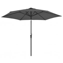 Sonata Градински чадър с LED светлини, стоманен прът, 300 см, антрацит - Сенници и Чадъри