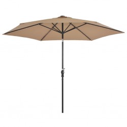 Sonata Градински чадър с LED светлини, стоманен прът, 300 см, таупе - Градина