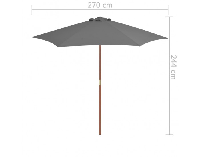 Sonata Градински чадър с дървен прът, 270 см, антрацит -