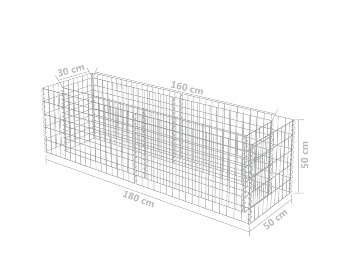 Sonata Габион плантер, поцинкована стомана, 180x50x50 cм -
