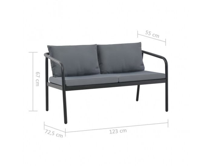 Sonata 2-местен градински диван с възглавници, сив, алуминий -