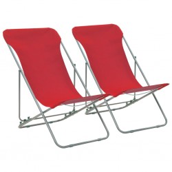 Sonata Сгъваеми плажни столове, 2 бр, стомана и оксфорд тъкан, червени - Градински столове