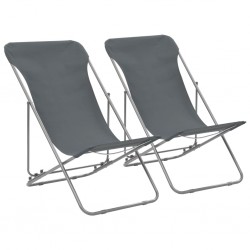 Sonata Сгъваеми плажни столове, 2 бр, стомана и оксфорд тъкан, сиви - Градински столове