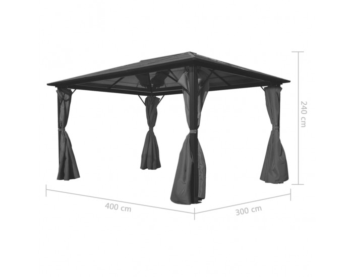 Sonata Шатра със завеси, антрацит, алуминий, 400х300 см -