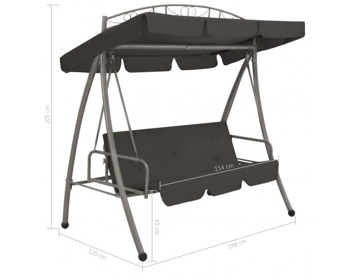 Sonata Градинска люлка с навес, антрацит, 198x120x205 см, стомана -