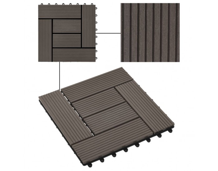 Sonata 11 бр декинг плочки, WPC, 30x30 см, 1 кв.м., тъмнокафяви - Sonata 11 бр декинг плочки, WPC, 30x30 см, 1 кв.м., тъмнокафяви -