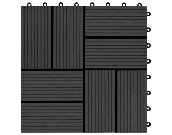 Sonata 11 бр декинг плочки, WPC, 30x30 см, 1 кв.м., черни -