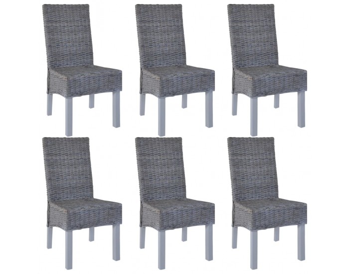 Sonata Трапезни столове, 6 бр, кубу ратан, мангова дървесина, сиви -