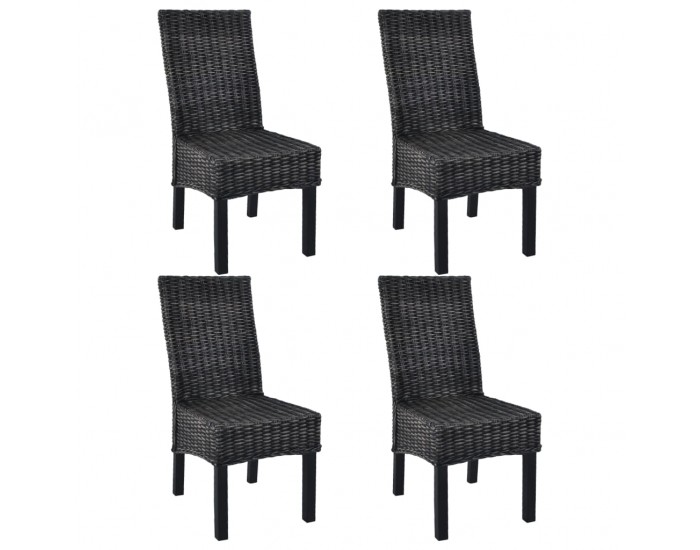 Sonata Трапезни столове, 4 бр, кубу ратан, мангова дървесина, черни -