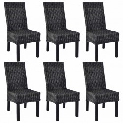 Sonata Трапезни столове, 6 бр, кубу ратан, мангова дървесина, черни - Трапезни столове