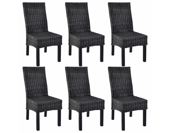 Sonata Трапезни столове, 6 бр, кубу ратан, мангова дървесина, черни -