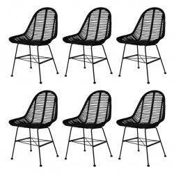 Sonata Трапезни столове, 6 бр, естествен ратан, черен - Трапезни столове