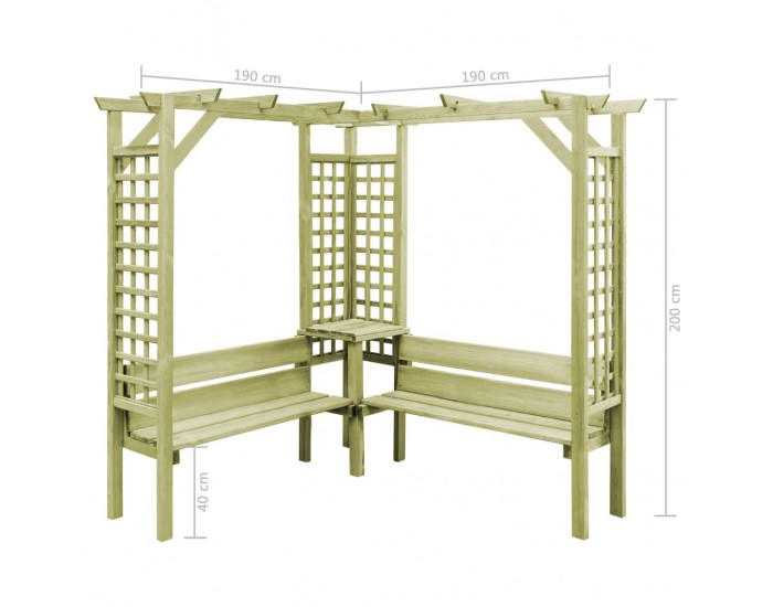 Sonata Ъглова пергола с пейка, FSC импрегнирана борова дървесина -