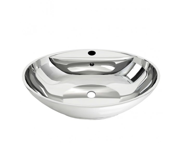 Sonata Мивка с преливник, 58,5x39x21 см, керамична, сребриста -