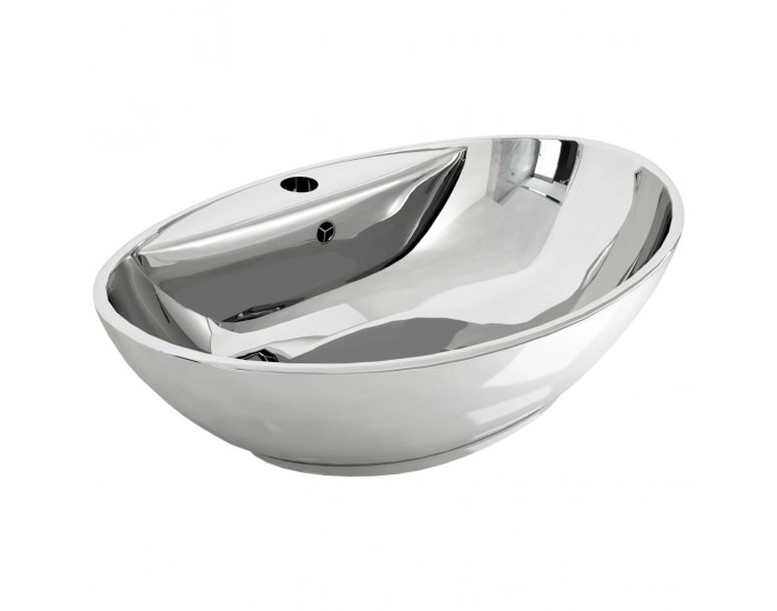 Sonata Мивка с преливник, 58,5x39x21 см, керамична, сребриста -