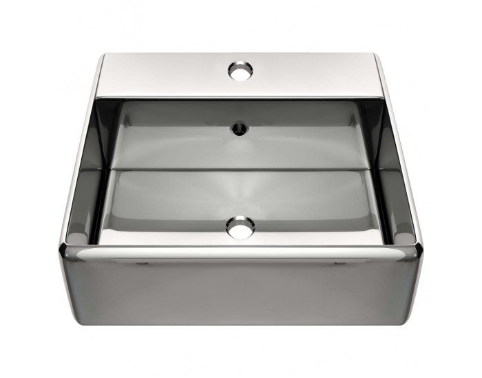 Sonata Мивка с преливник, 41x41x15 см, керамична, сребриста -