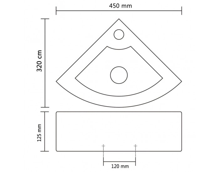 Sonata Мивка с преливник, 45x32x12,5 см, керамична, сребриста -