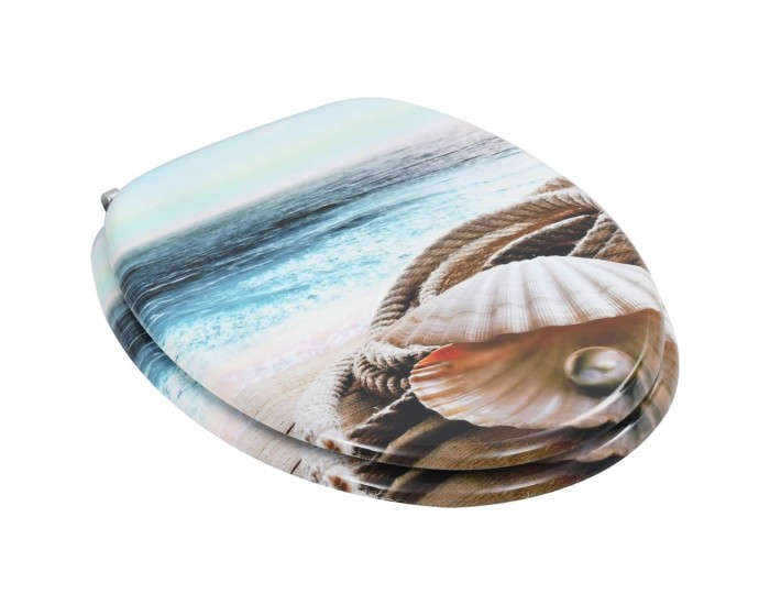 Sonata Тоалетна седалка с нормално затваряне, МДФ капак, морски дизайн -