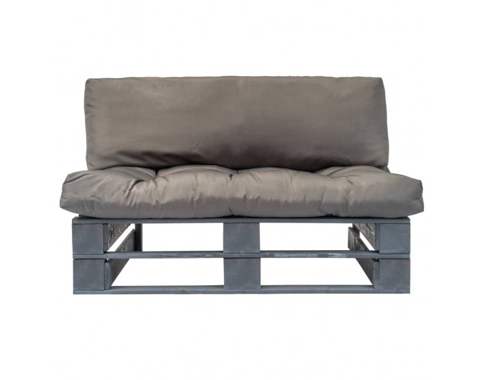 Sonata Градински диван от палети със сиви възглавници, FSC бор -