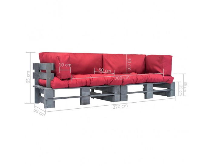 Sonata Градински мебели от палети 2 части червени възглавници FSC бор -