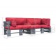 Sonata Градински мебели от палети 2 части червени възглавници FSC бор -