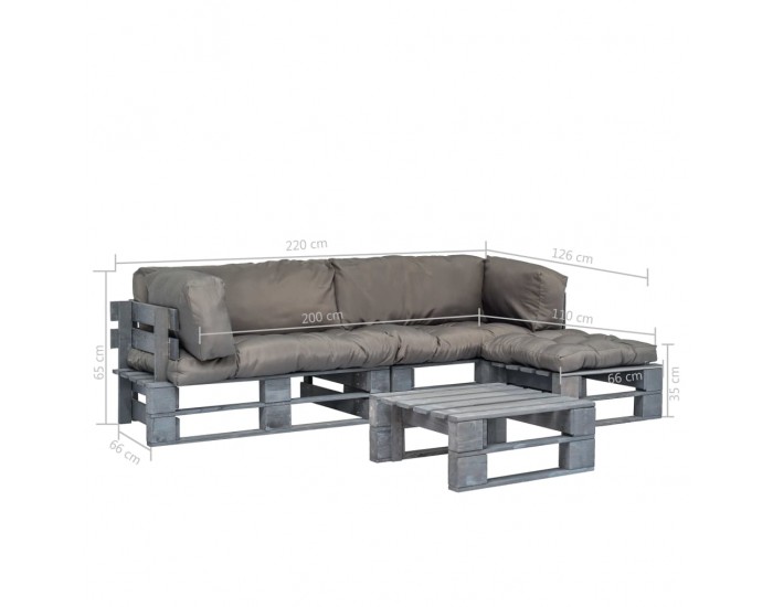 Sonata Градински мебели от палети 4 части сиви възглавници FSC дърво -