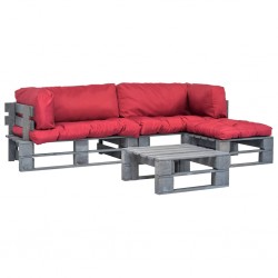 Sonata Градински мебели от палети 4 части червени възглавници FSC бор - Sonata H