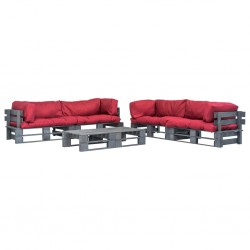 Sonata Градински палетни мебели 6 части червени възглавници FSC дърво - Комплекти за външни условия