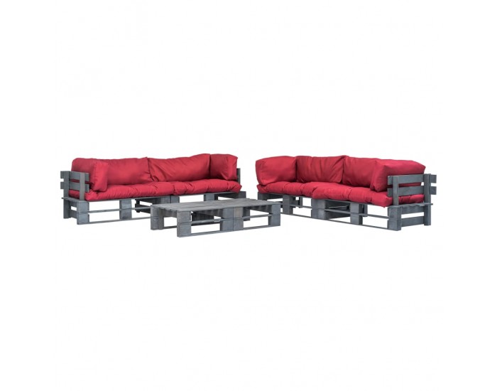 Sonata Градински палетни мебели 6 части червени възглавници FSC дърво -