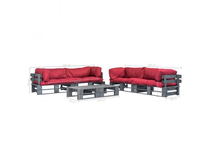Sonata Градински палетни мебели 6 части червени възглавници FSC дърво -